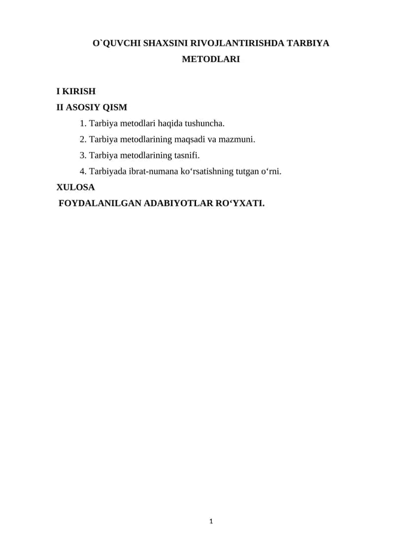 O`QUVCHI SHAXSINI RIVOJLANTIRISHDA TARBIYA METODLARI