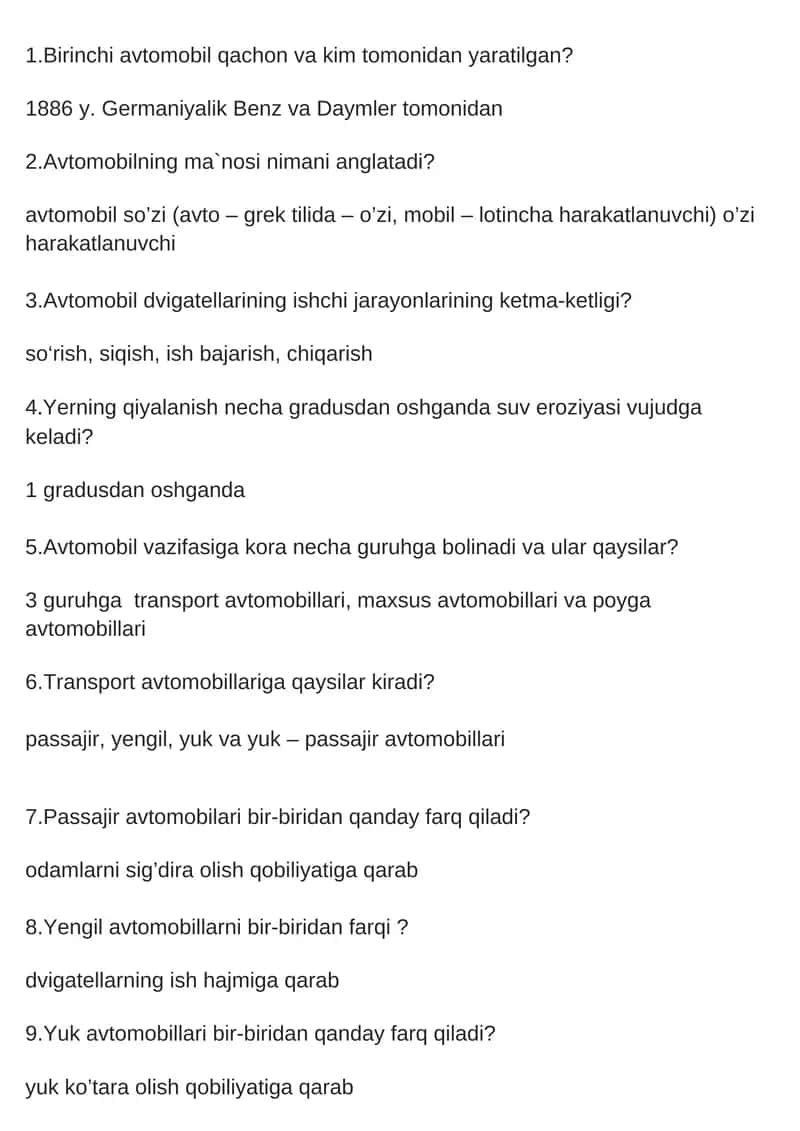 Avtomobilning Turlari