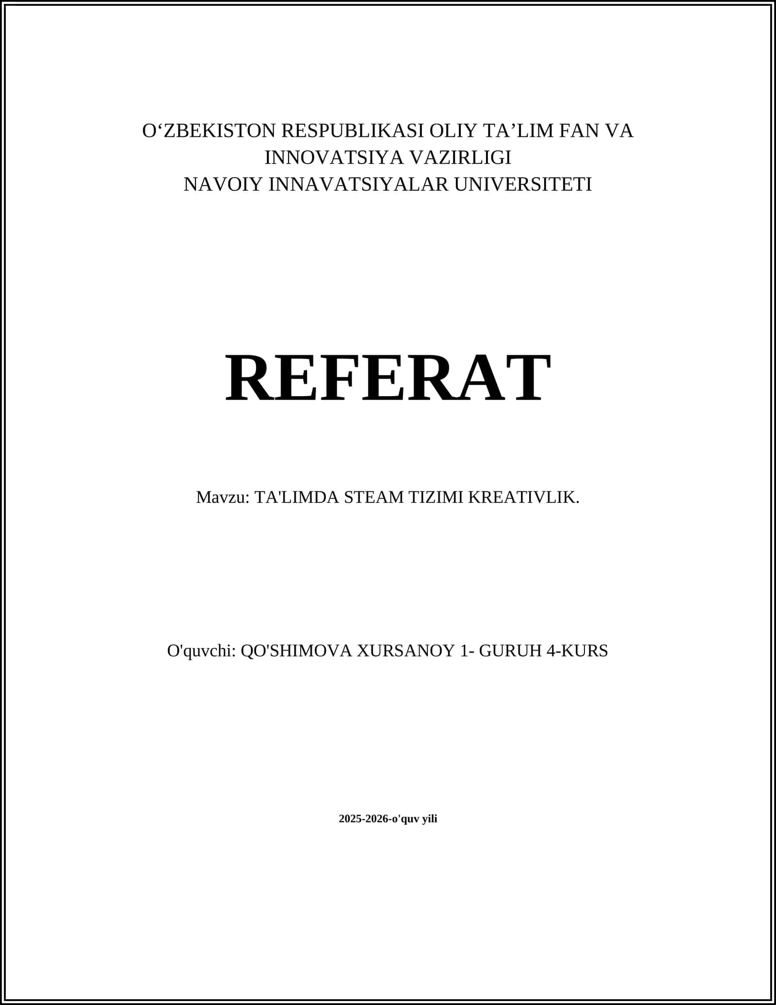 TA'LIMDA STEAM TIZIMI KREATIVLIK