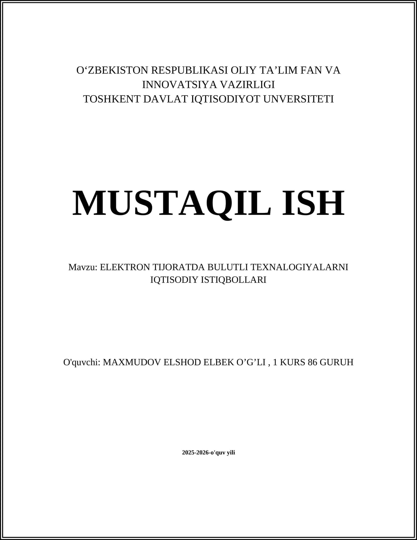 ELEKTRON TIJORATDA BULUTLI TEXNALOGIYALARNI IQTISODIY ISTIQBOLLARI