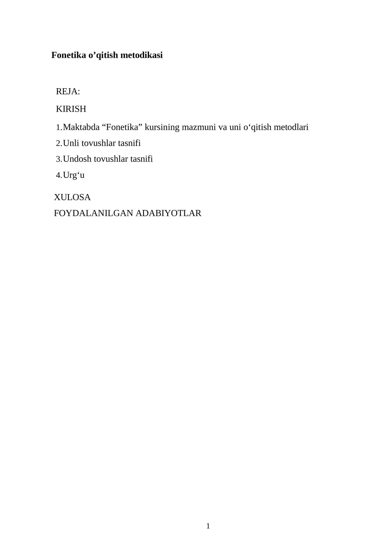 Fonetika o’qitish metodikasi