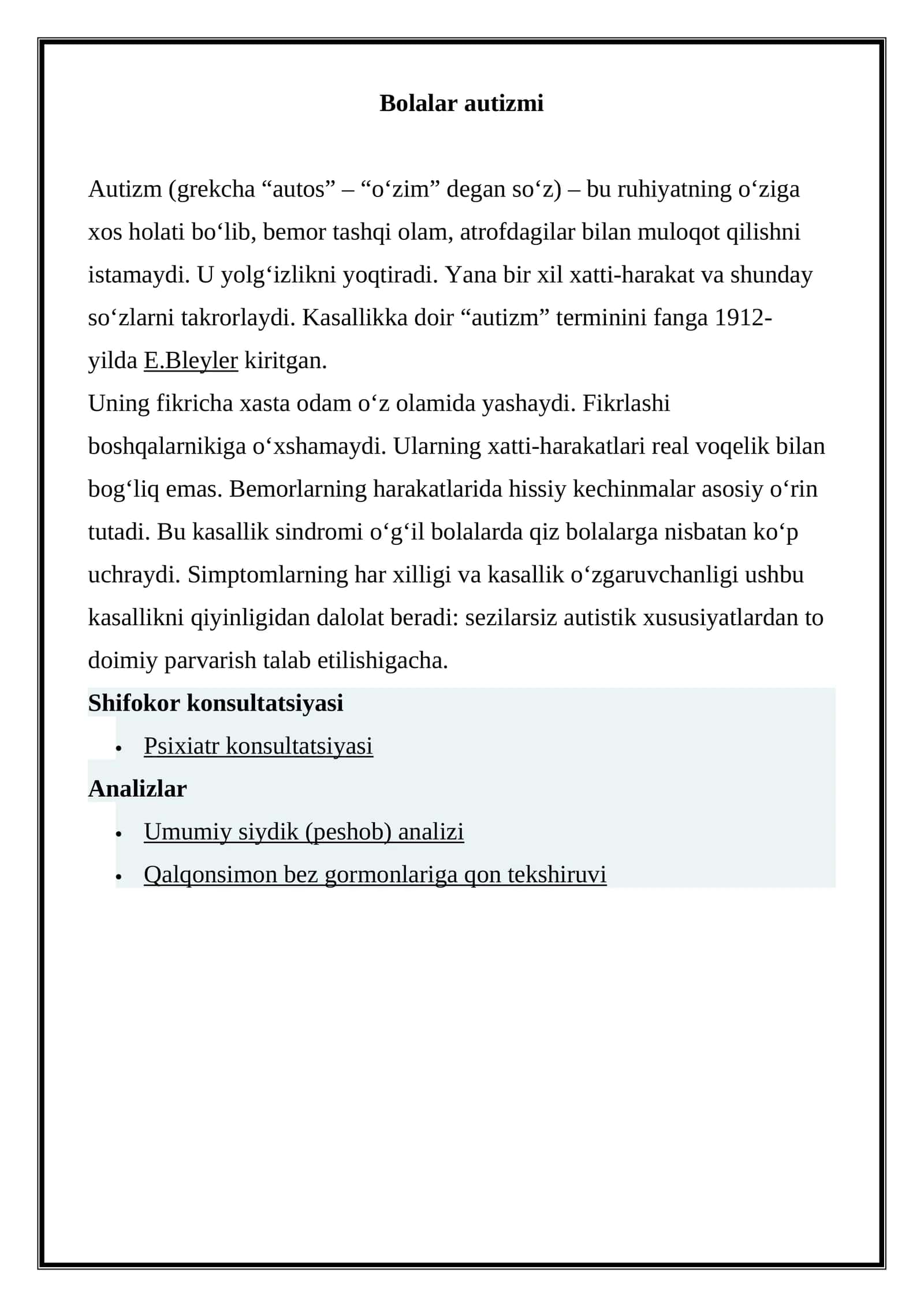 Bolalar autizmi