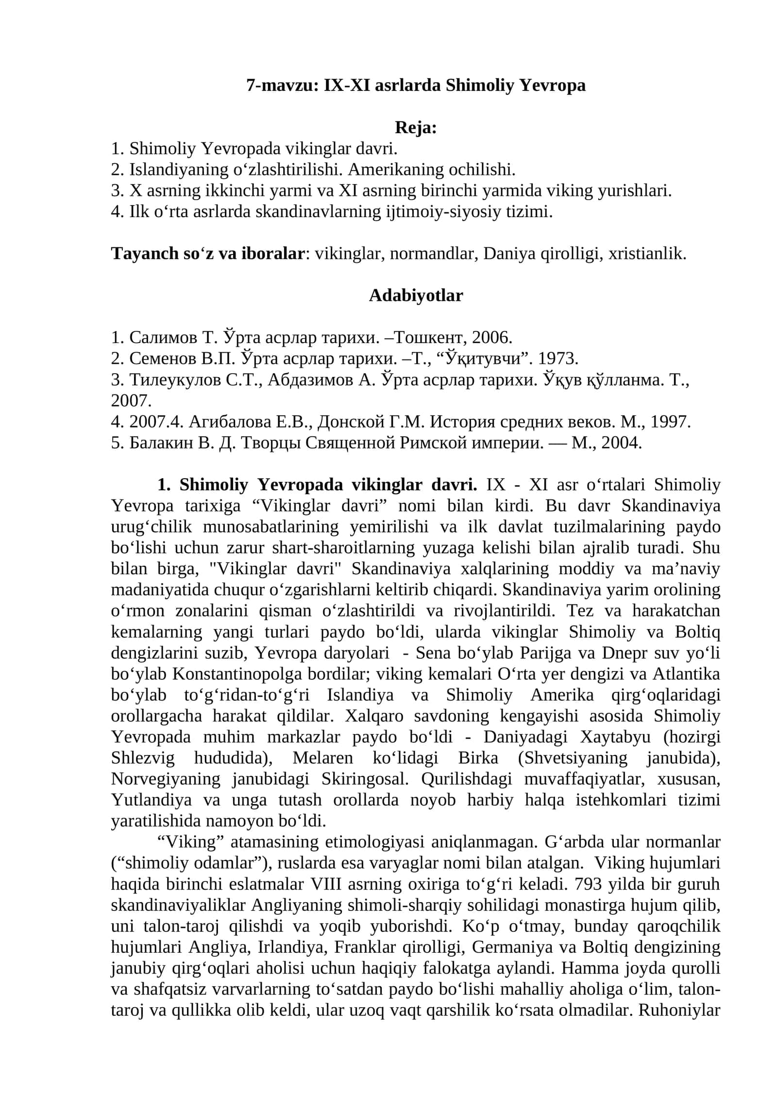 7-mavzu: IX-XI asrlarda Shimoliy Yevropa
