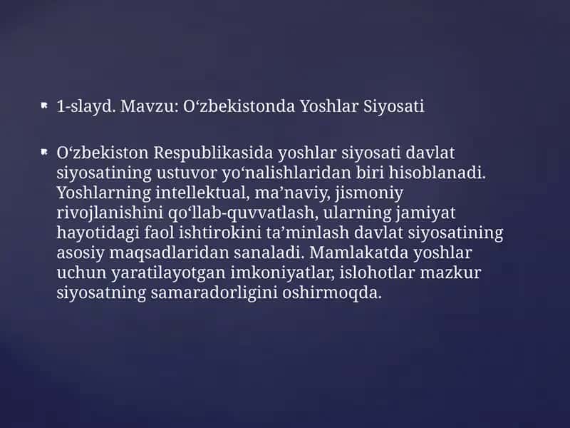 Oʻzbekistonda Yoshlar Siyosati