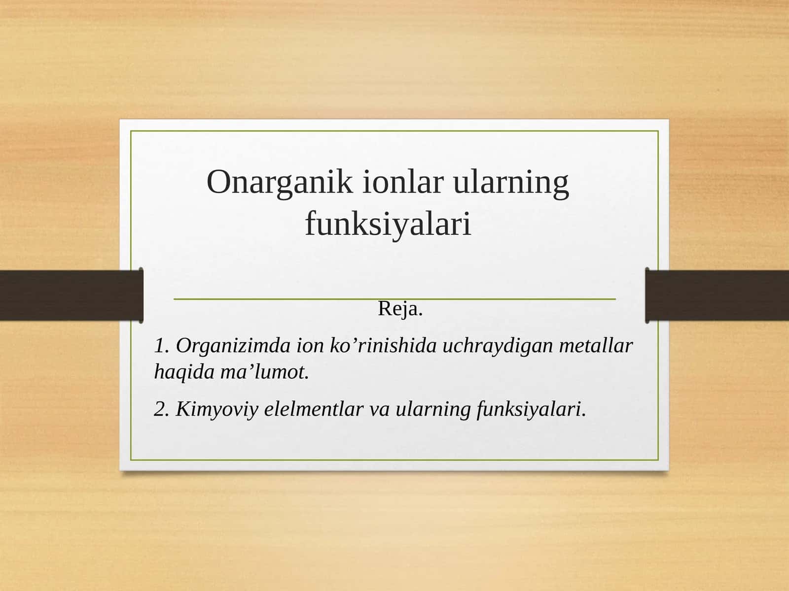 Anorganik ionlar va ularning funksiyalari