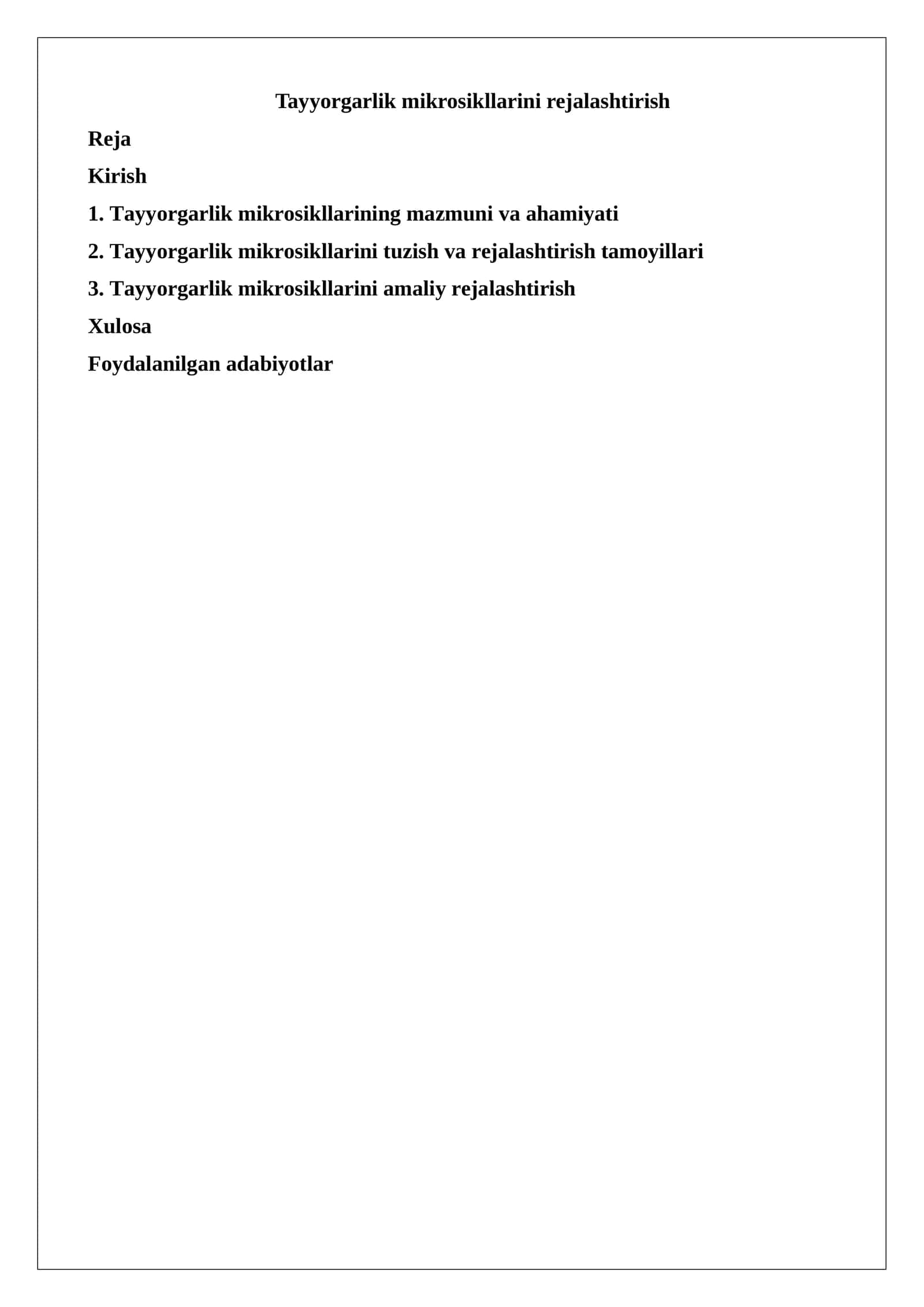 Tayyorgarlik mikrosikllarini rejalashtirish