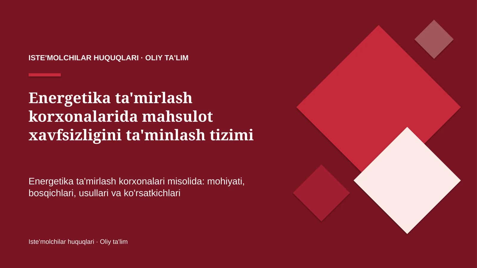 energetika ta'mirlash korxonalarida mahsulot xavfsizligini ta'minlash tizimi 4110