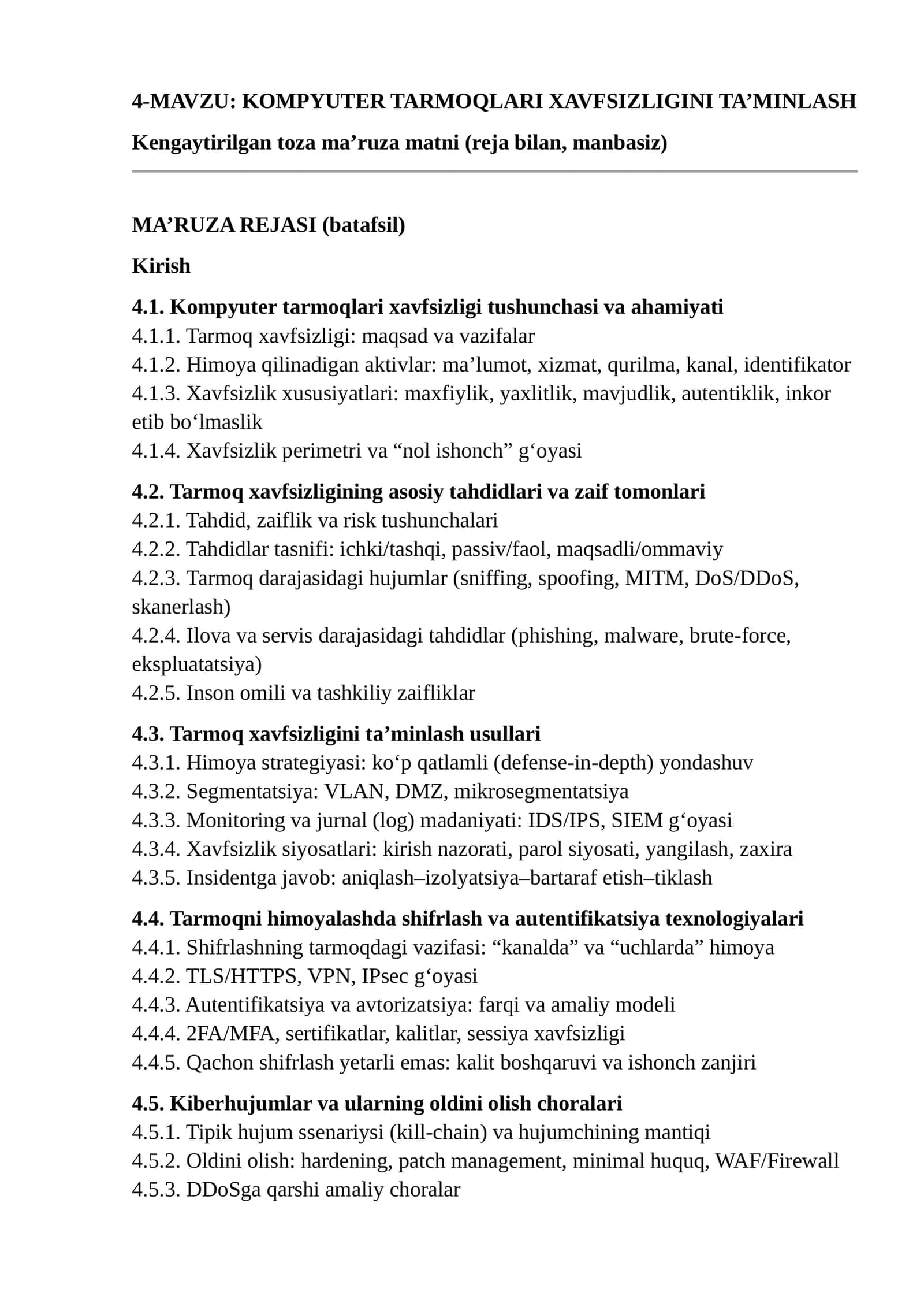 KOMPYUTER TARMOQLARI XAVFSIZLIGINI TA’MINLASH
