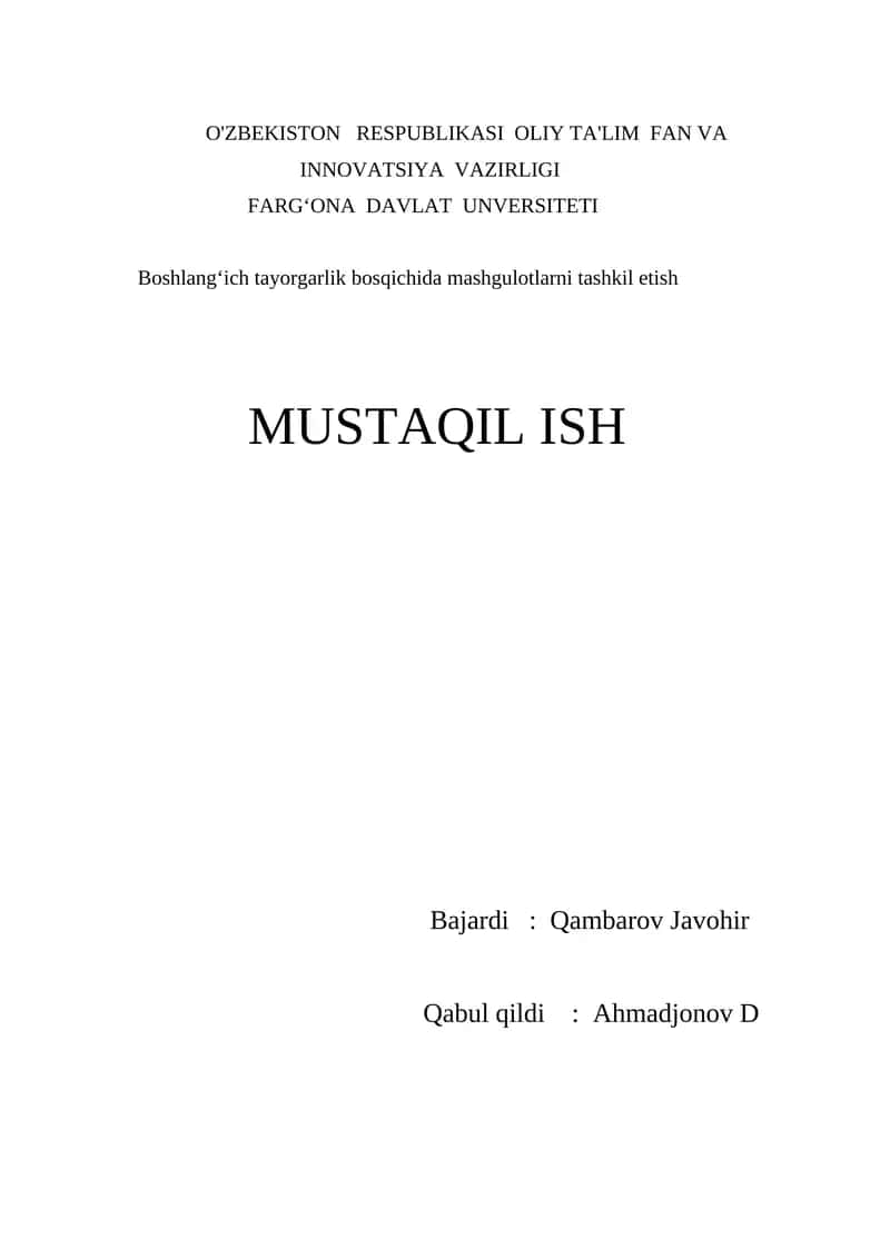 Boshlangʻich tayorgarlik bosqichida mashgulotlarni tashkil etish