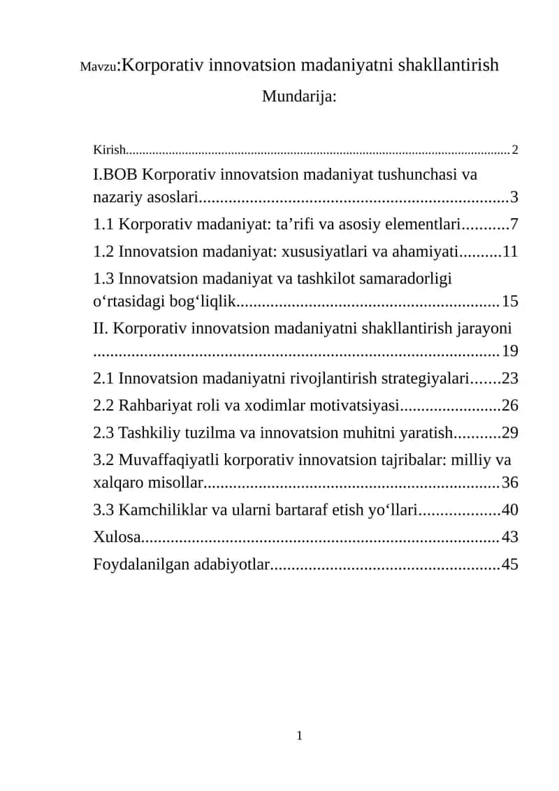 Korporativ innovatsion madaniyatni shakllantirish