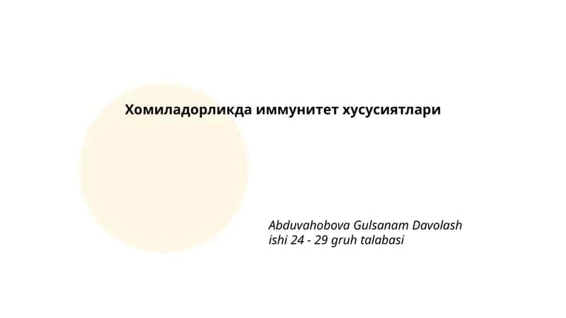 Хомиладорликда иммунитет хусусиятлари