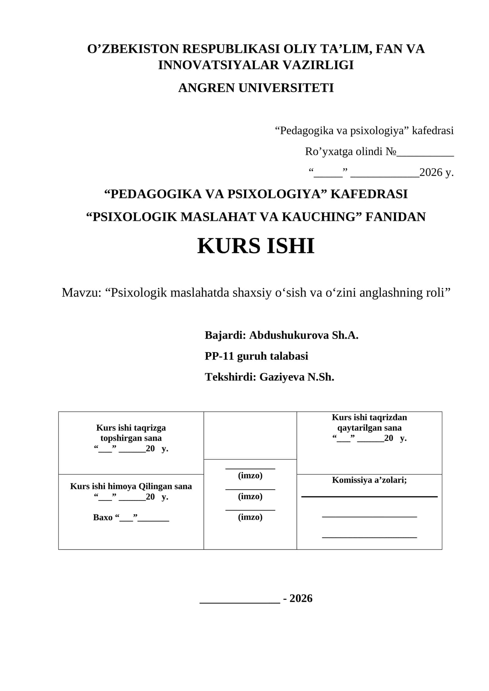 Psixologik maslahatda shaxsiy oʻsish va oʻzini anglashning roli