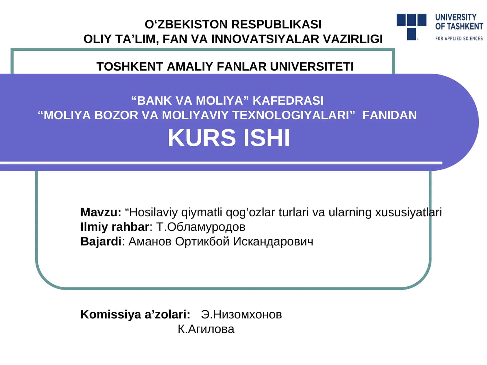Hosilaviy qiymatli qog‘ozlar turlari va ularning xususiyatlari