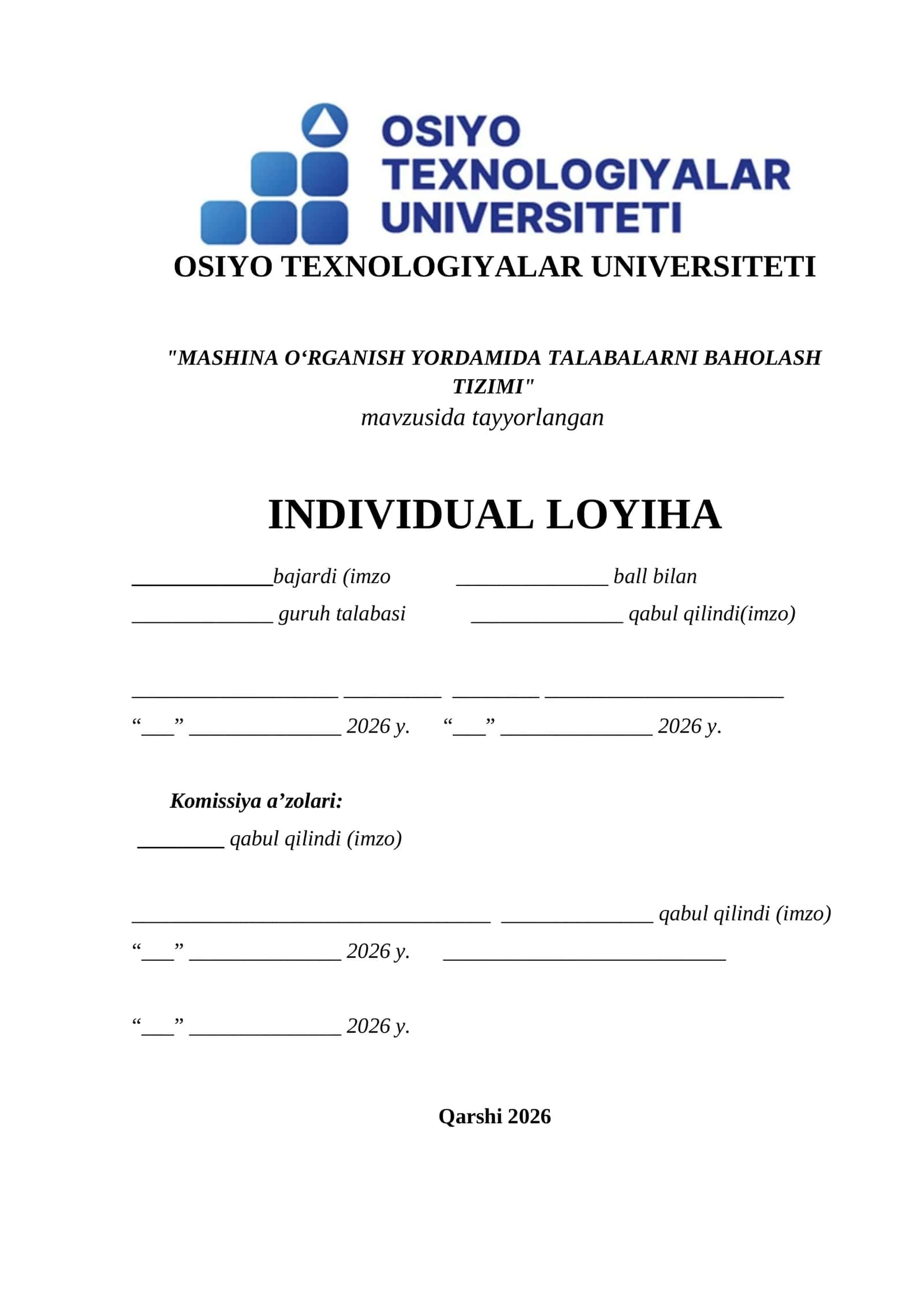 Mashina oʻrganish yordamida talabalarni baholash tizimi