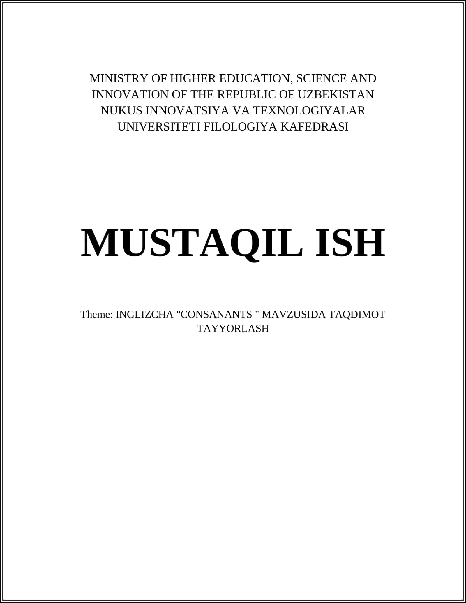 INGLIZCHA "CONSONANTS" MAVZUSIDA TAQDIMOT TAYYORLASH