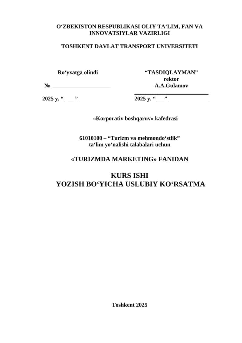 KURS ISHI "TURIZMDA MARKETING"