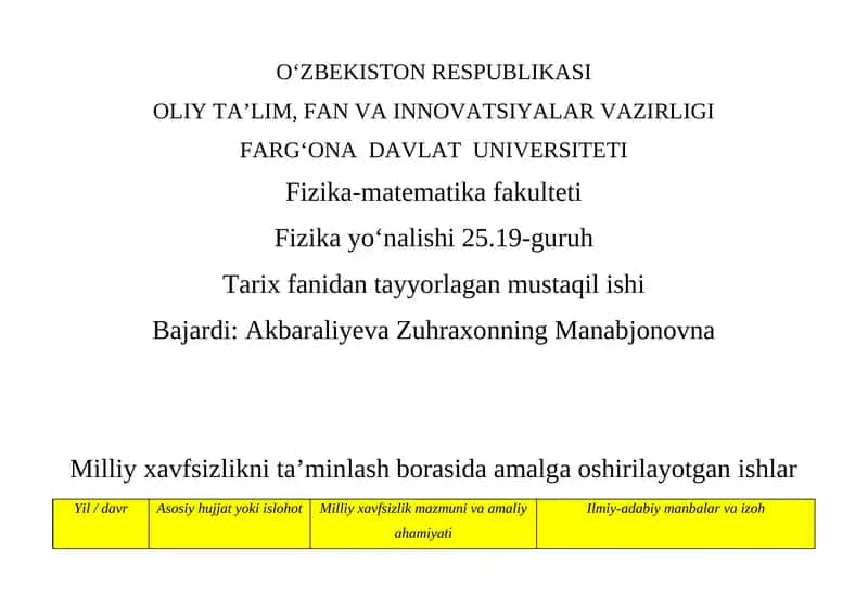 Milliy xavfsizlik mazmuni va amaliy ahamiyati