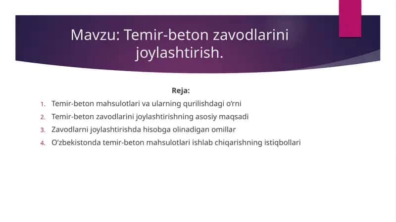 Temir-beton zavodlarini joylashtirish
