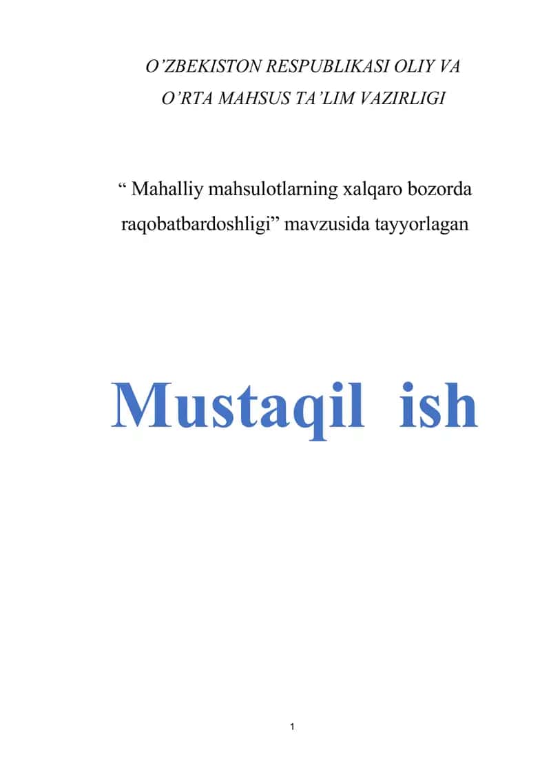 Mahalliy mahsulotlarning xalqaro bozorda raqobatbardoshligi