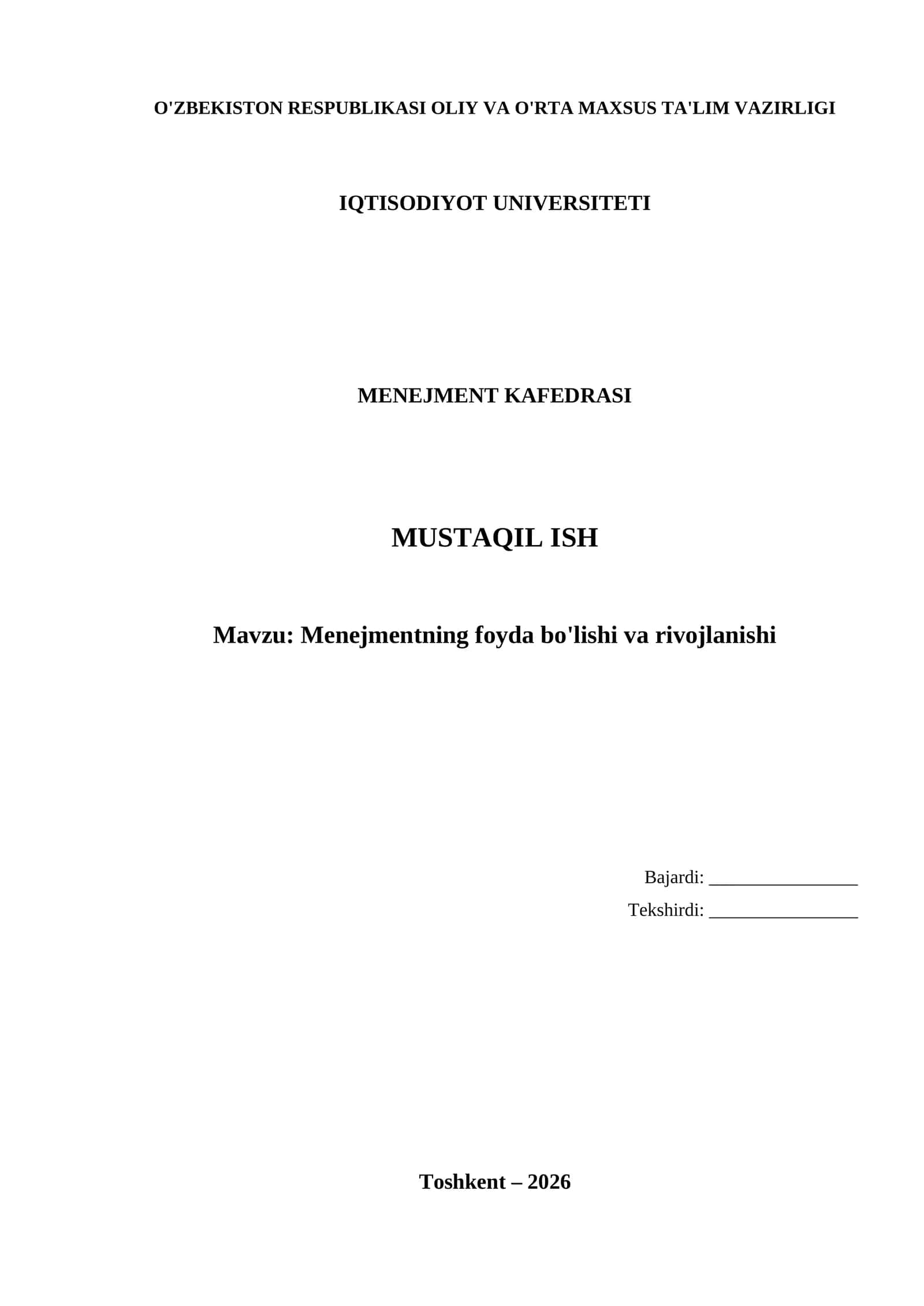 Menejmentning foyda bo'lishi va rivojlanishi