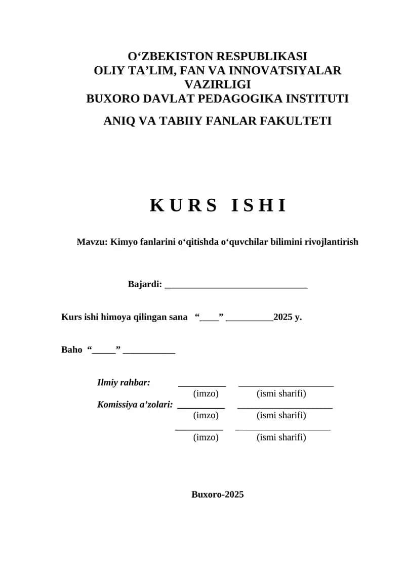 Kimyo fanlarini o‘qitishda o‘quvchilar bilimini rivojlantirish