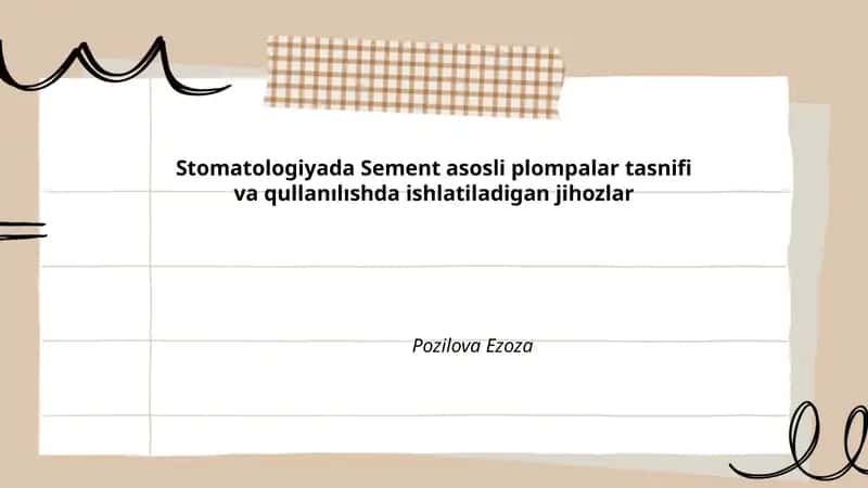 Stomatologiyada Sement asosli plompalar tasnifi va qullanılıshda ishlatiladigan jihozlar