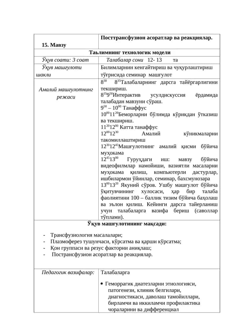 Посттрансфузион асоратлар ва реакциялар