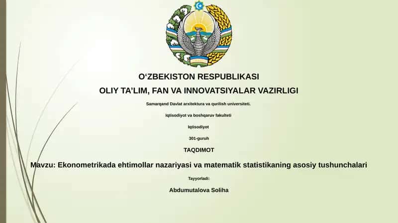 Ekonometrikada ehtimollar nazariyasi va matematik statistika