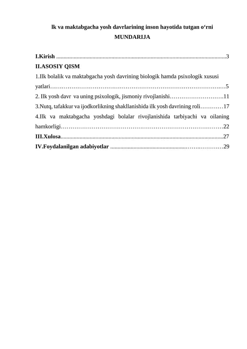 Inson hayotida ilk va maktabgacha yosh davrlari