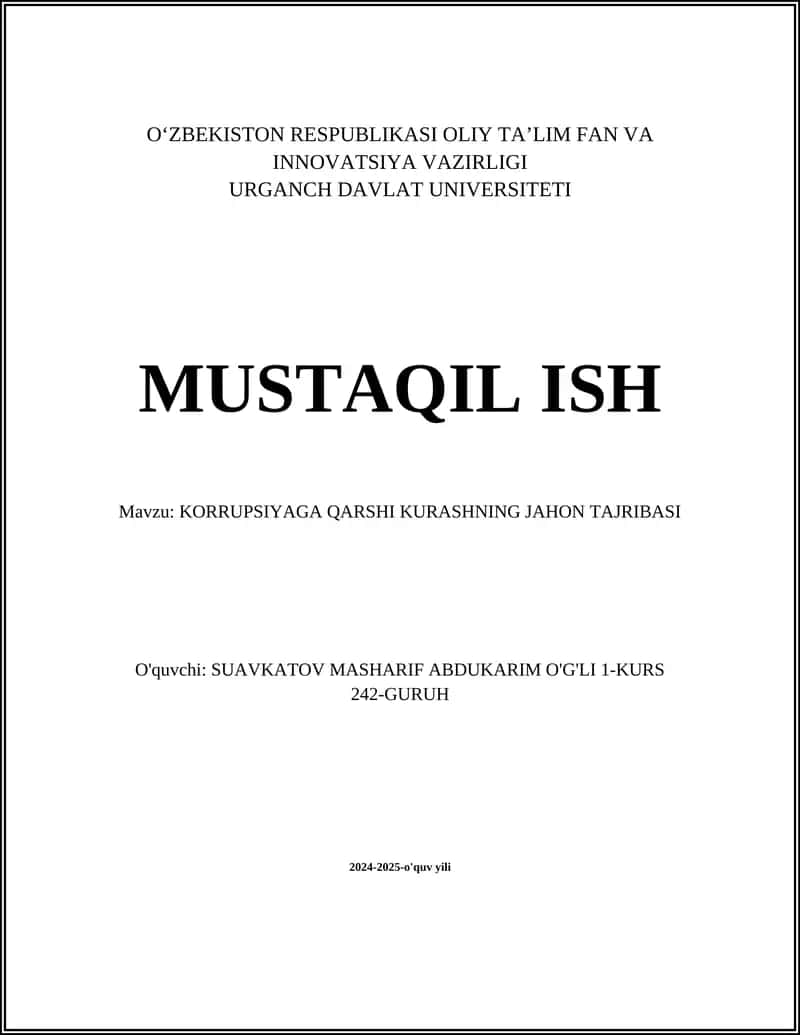 KORRUPSIYAGA QARSHI KURASHNING JAHON TAJRIBASI