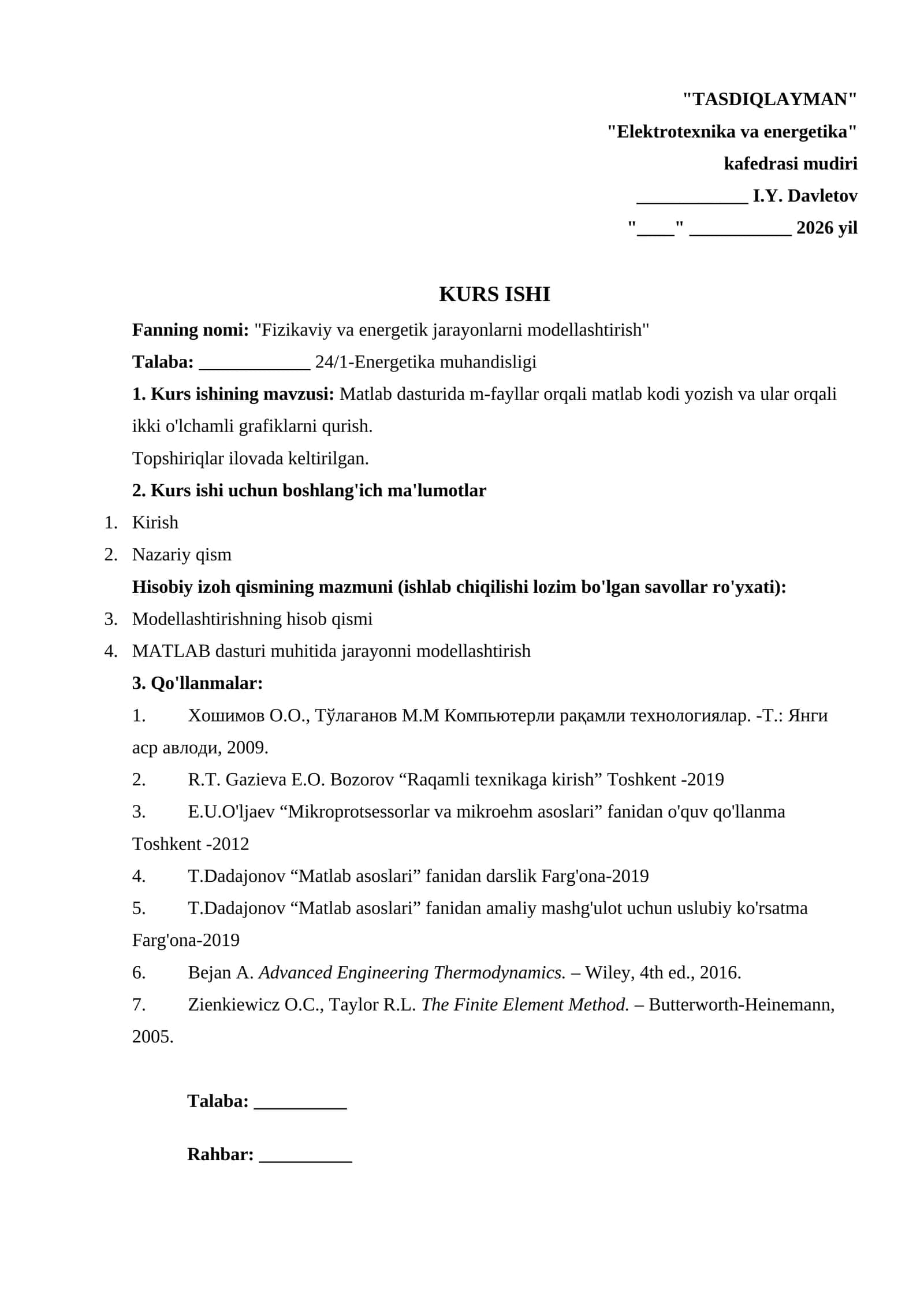 Matlab dasturida m-fayllar orqali matlab kodi yozish va ular orqali ikki o'lchamli grafiklarni qurish