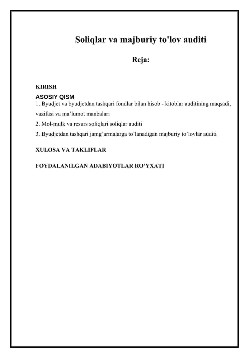 Soliqlar va majburiy to‘lov auditi