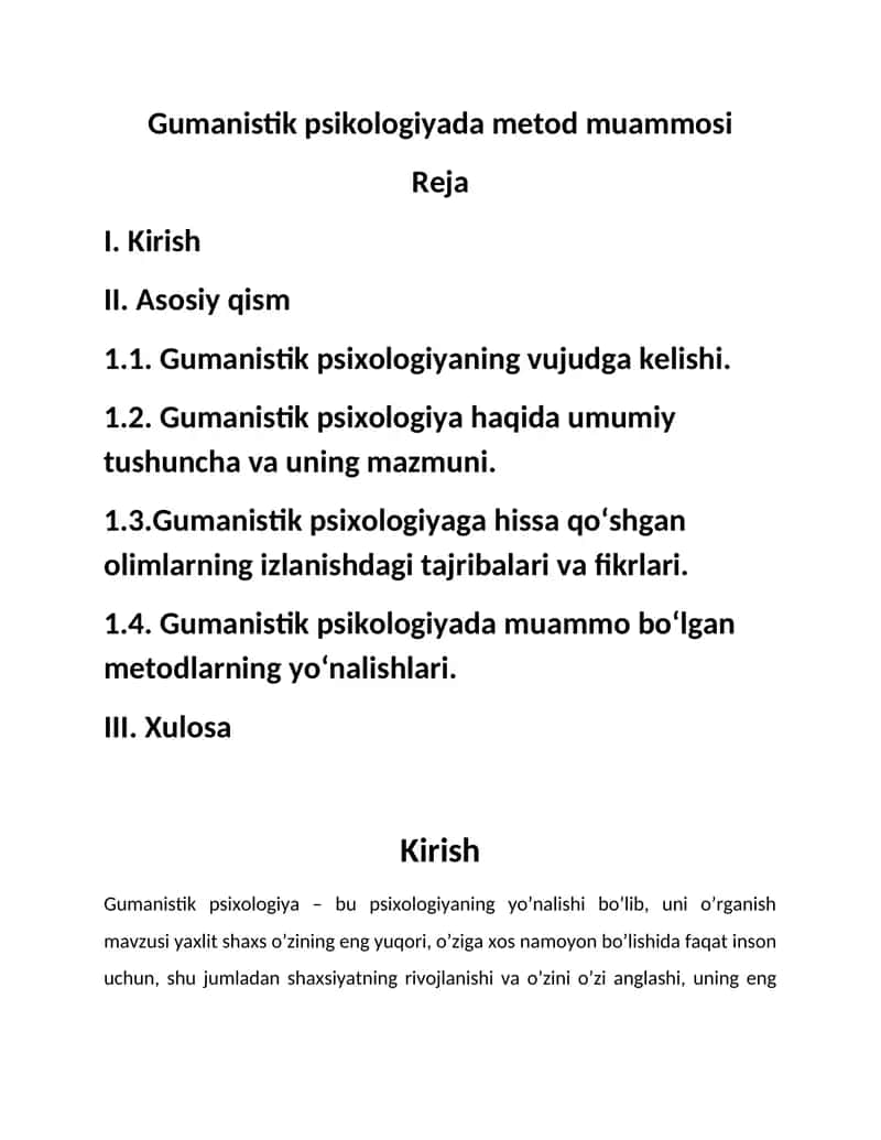 gumanistik psixologiyada metod muammolari