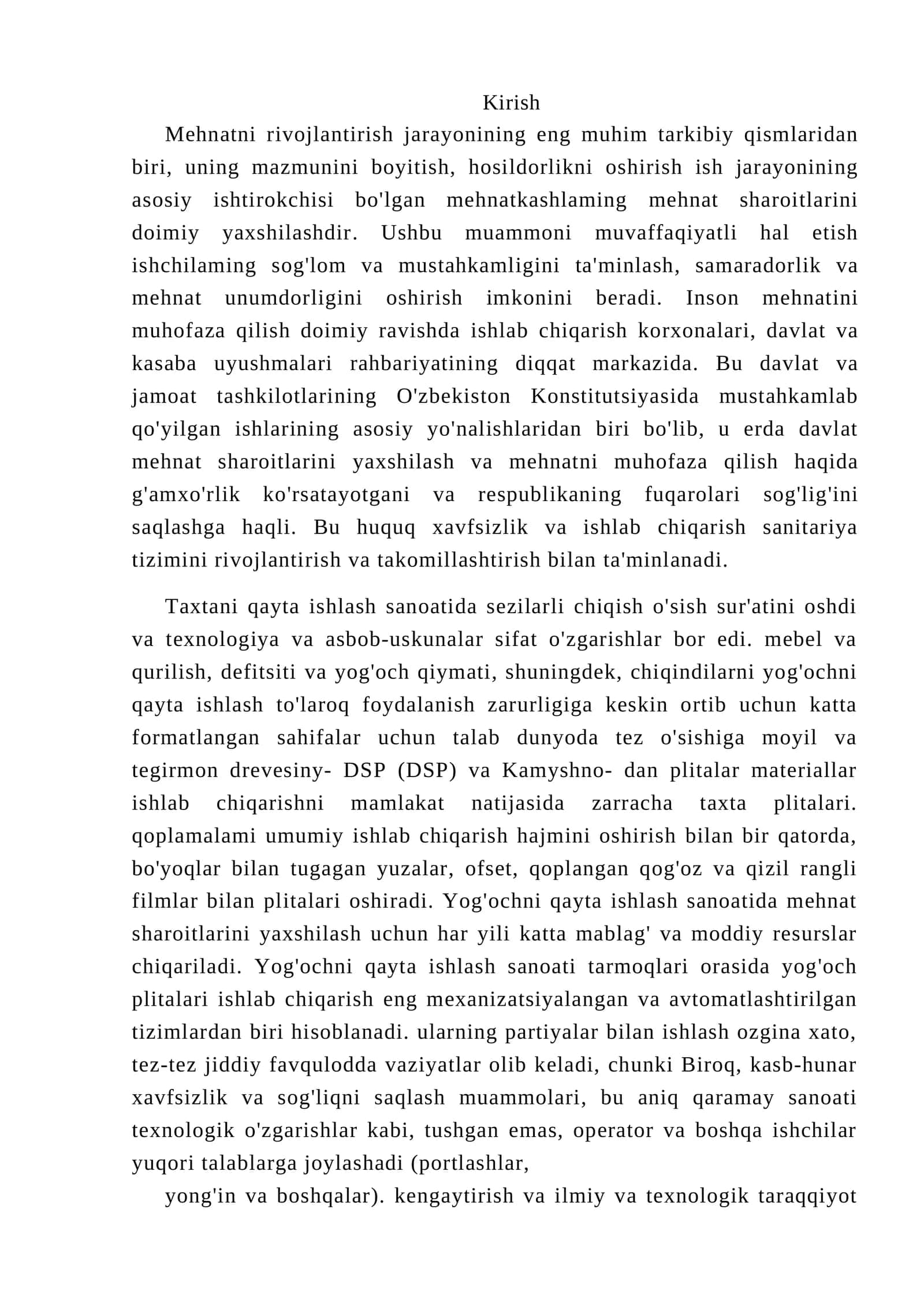 Mehnatni rivojlantirish jarayoni