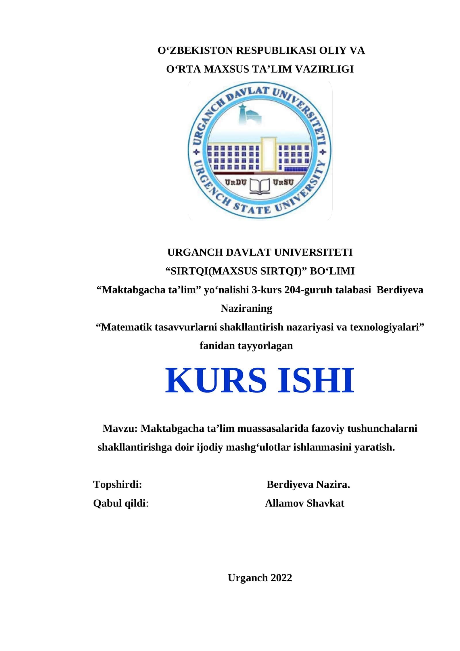 Matematik tasavvurlarni shakllantirish nazariyasi va texnologiyalari