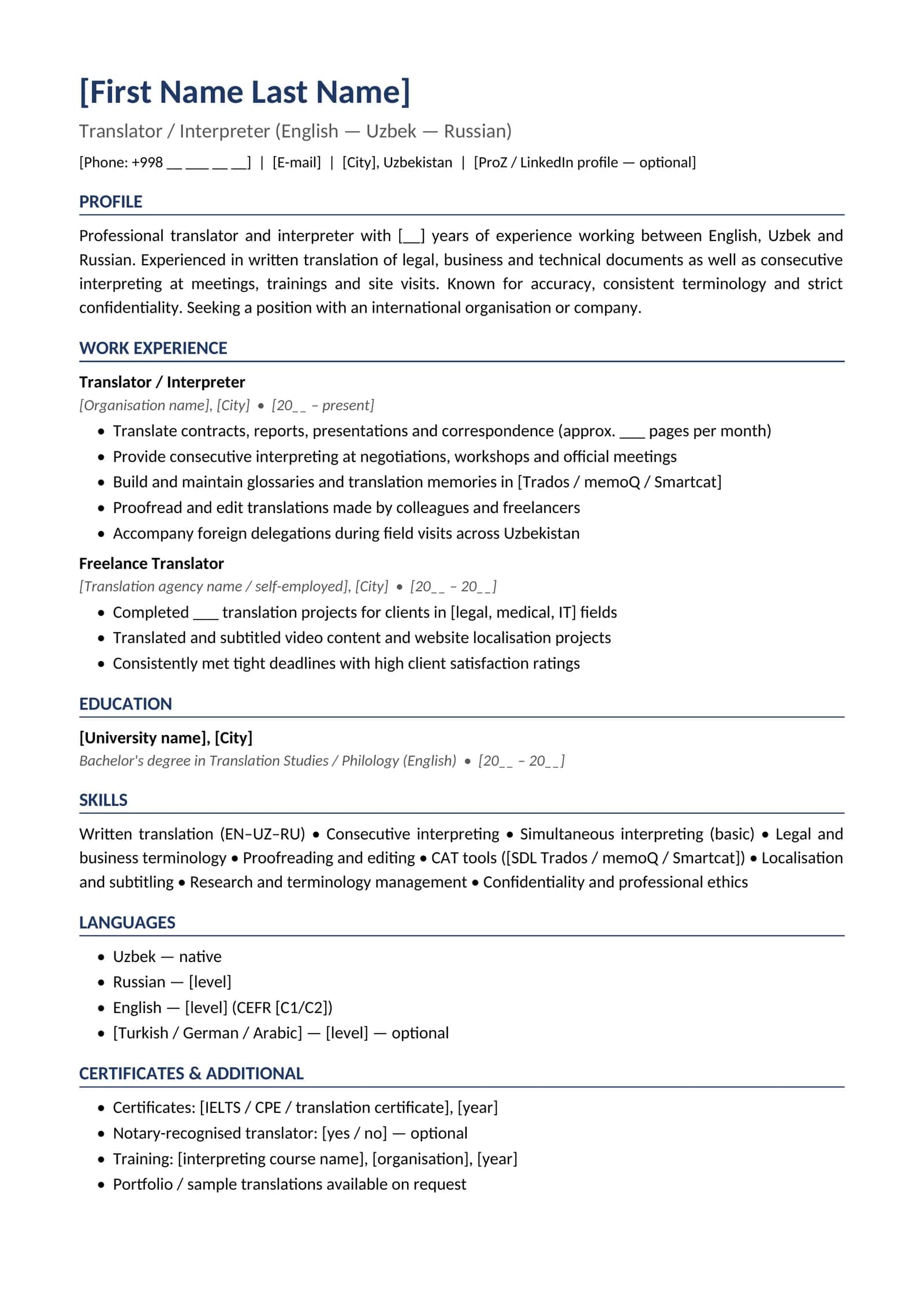 CV 08 English Translator interpreter
