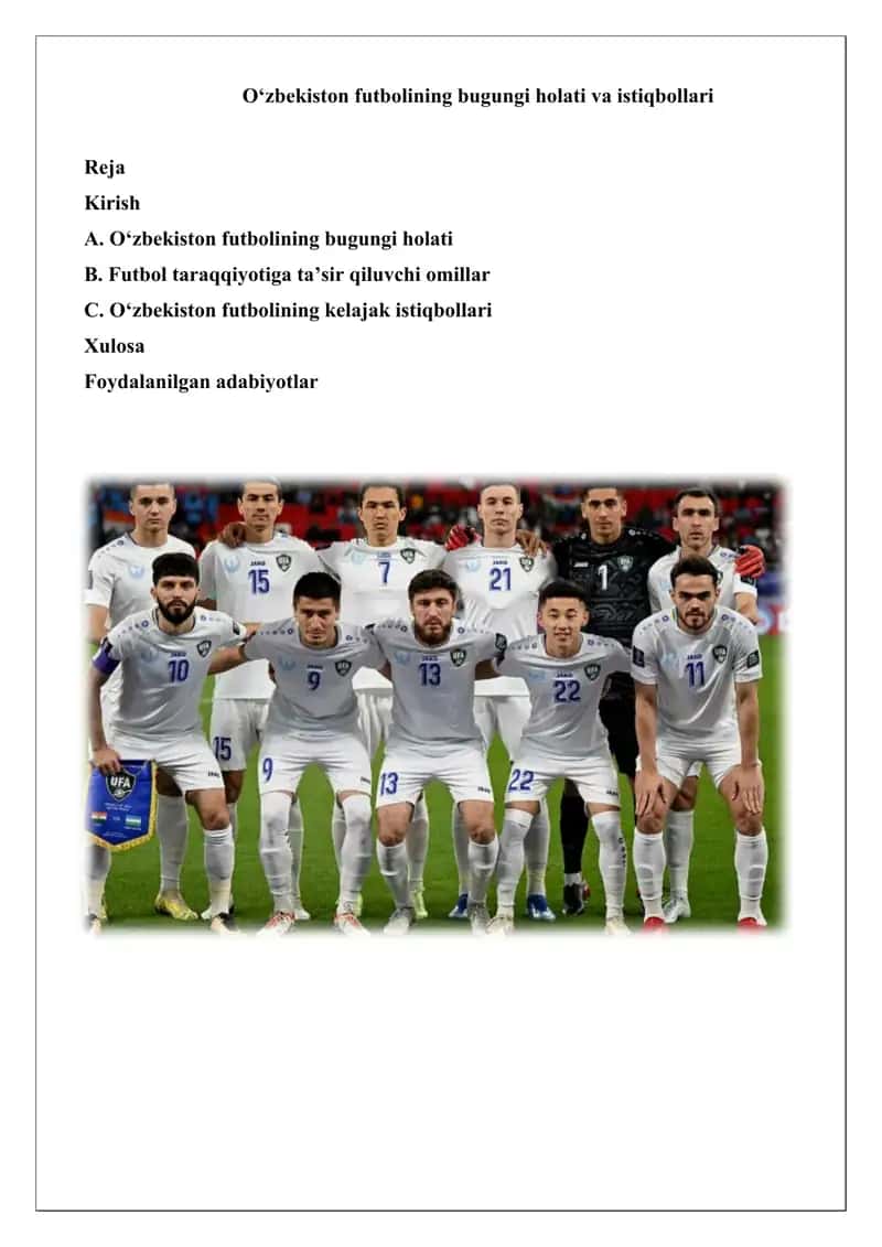 Oʻzbekiston futbolining bugungi holati va istiqbollari