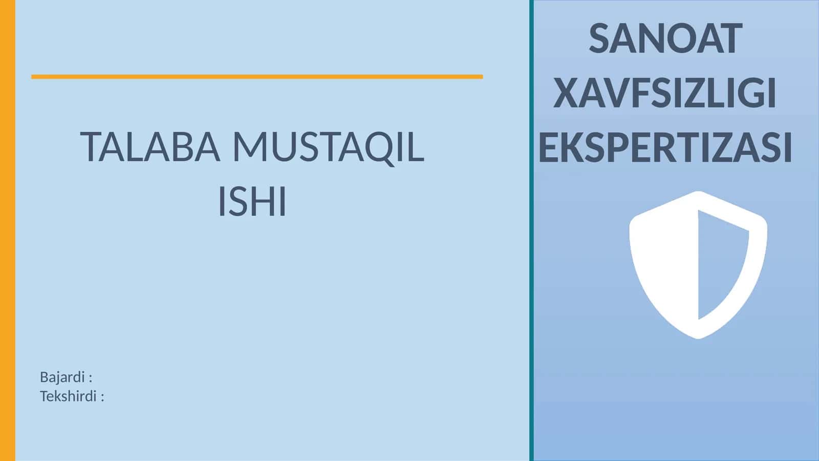 SANOAT XAVFSIZLIGI EKSPERTIZASI