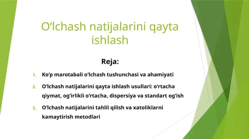 O‘lchash natijalarini qayta ishlash