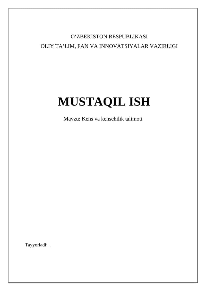 Kens va kenschilik talimoti