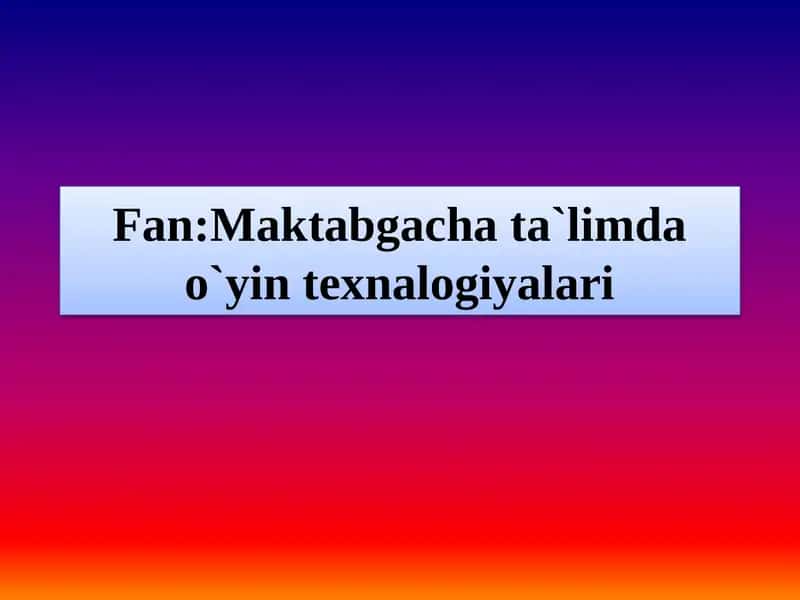 Mavzu:O`yin jamoasining shakllanishi