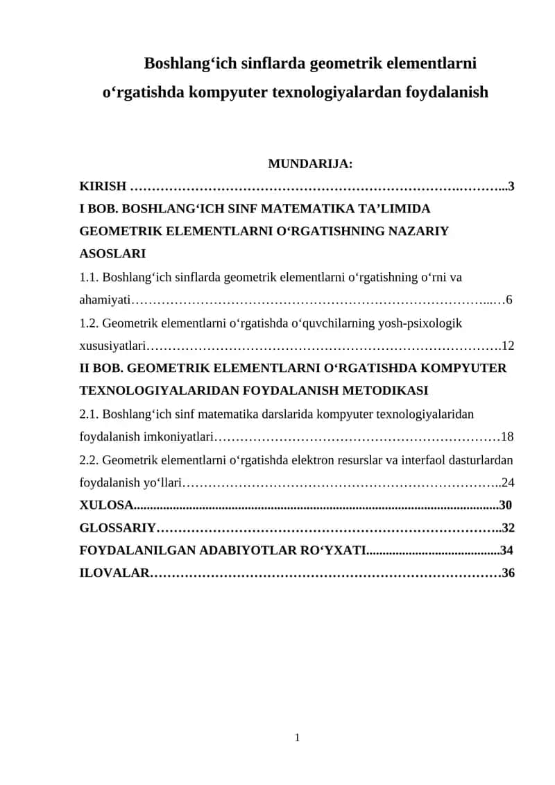 Boshlang'ich sinflarda geometrik elementlarni o'rgatishda kompyuter texnologiyalardan foydalanish