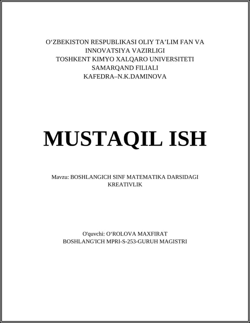 BOSHLANGICH SINF MATEMATIKA DARSIDAGI KREATIVLIK