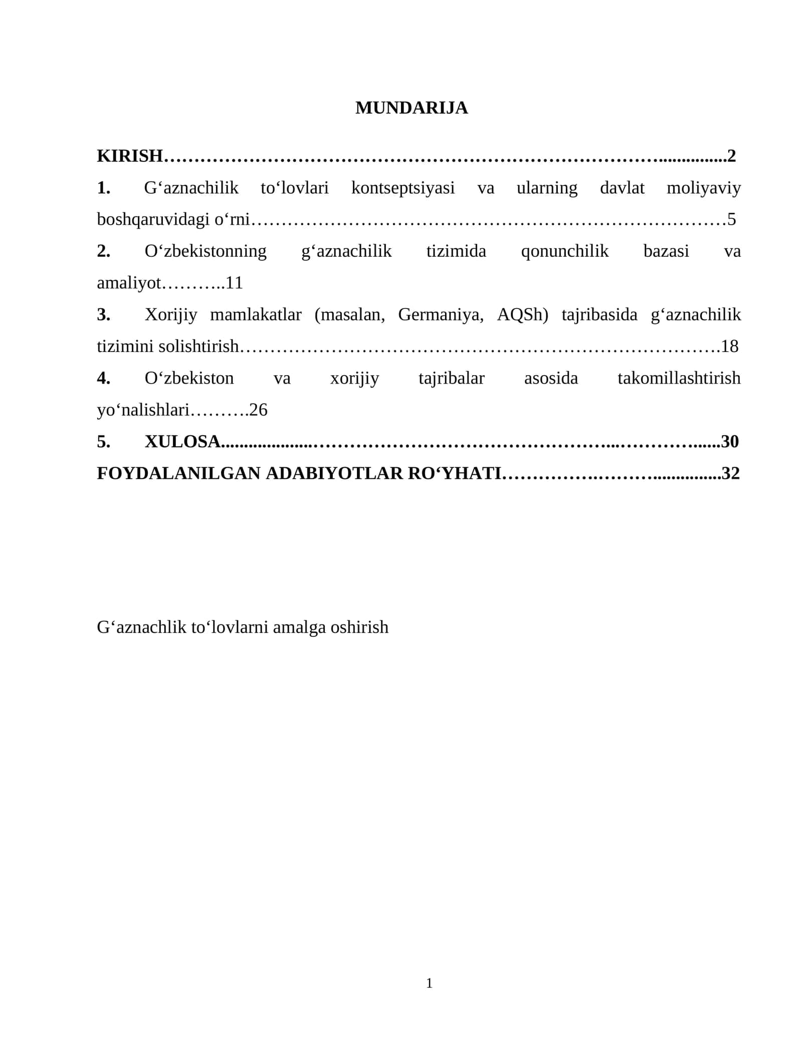 G‘aznachilik to‘lovlarni amalga oshirish
