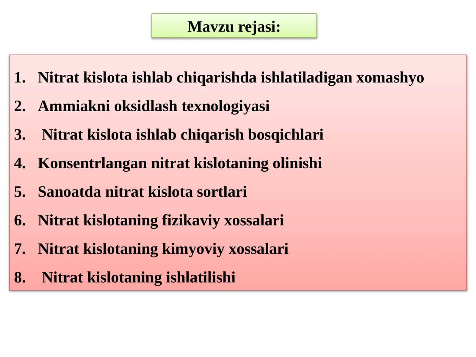 Nitrat  kislota  ishlab  chiqarishda  ishlatiladigan  xomashyo
