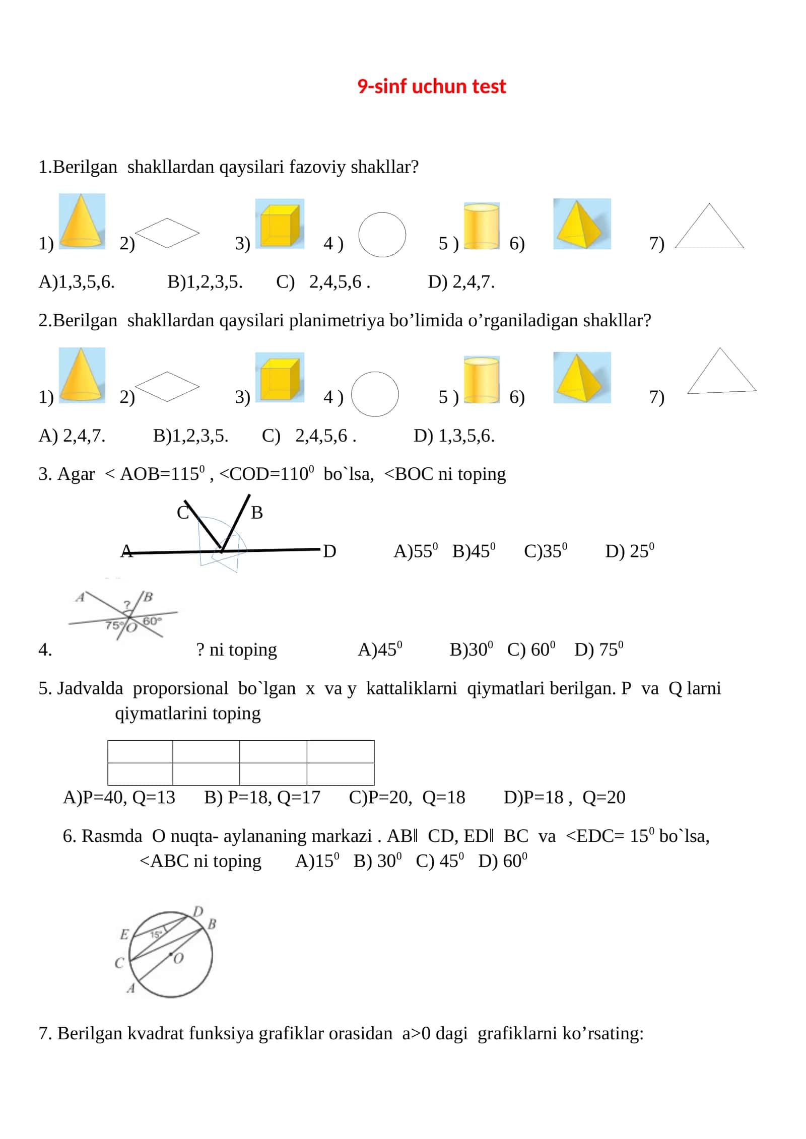 9-sinf uchun test