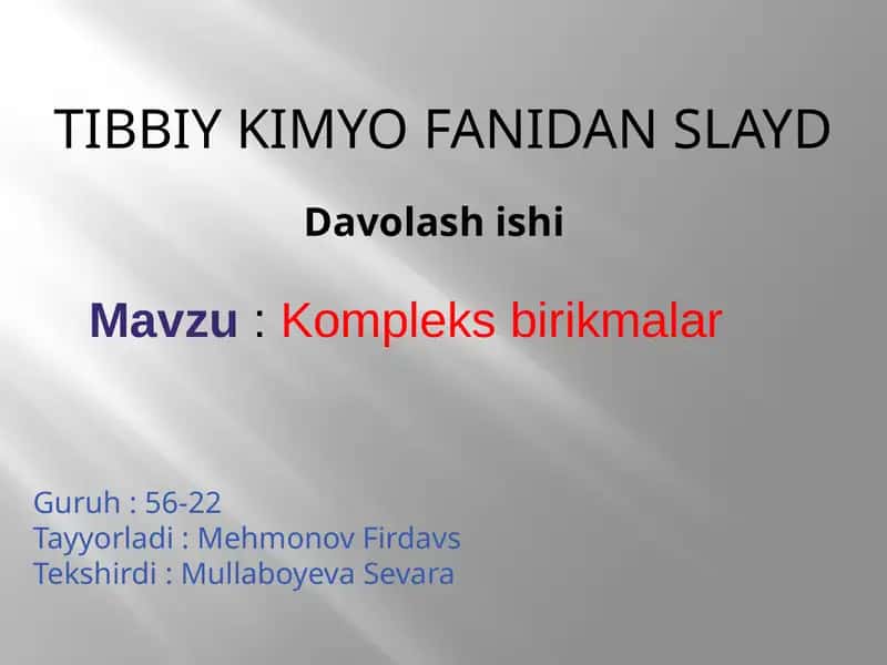 TIBBIY KIMYO FANIDAN SLAYD