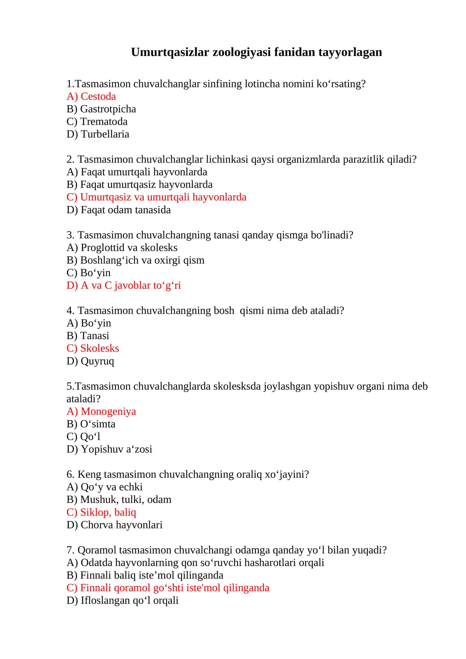 Umurtqasizlar zoologiyasi