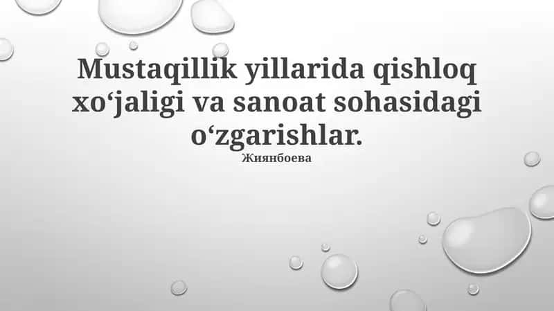 Mustaqillikdan Keyingi Qishloq Xo'jaligi Inqilobi
