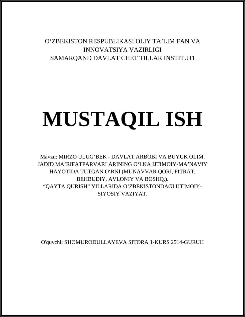 MIRZO ULUG‘BEK - DAVLAT ARBOBI VA BUYUK OLIM